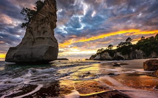 Картинка море, закат, побережье, скала