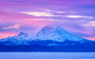 Картинка sky, landscape, mist, mountains, clouds, snow, Washington, nature