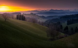 Картинка закат, туман, Altbüron, Switzerland, Lucerne