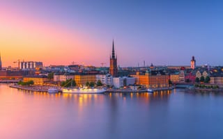 Картинка небо, пейзаж, Sweden, дома, река, Stockholm, Daniel Burton