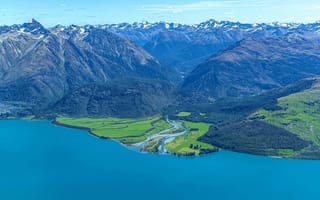 Картинка forest, trees, landscape, New Zealand, water, mountains, clouds, nature