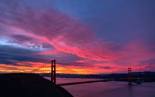 Картинка city, USA, Golden Gate Bridge, sea, sky, bridge, ocean, sunset
