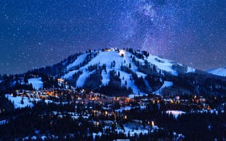 Картинка lights, USA, winter, landscape, night, sky, trees, nature