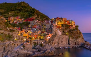 Картинка sea, Italy, coast, Manarola, Liguria, rocks, Cinque Terre, Albert Wirtz