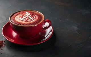 Картинка hot, design, foam, chocolate, red cup, leaf