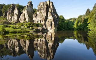 Картинка лес, пейзаж, озеро, горы, отражение