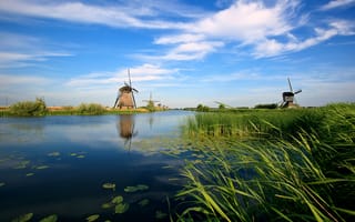 Картинка голандия, канал, река, мельницы
