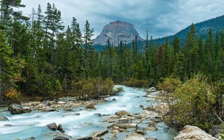 Картинка лес, горы, камни, речка