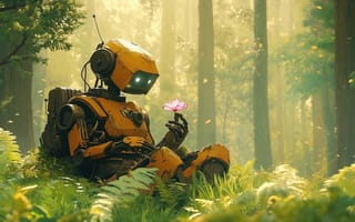 Картинка robot, nature, abandoned, overgrown, wild