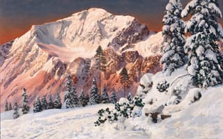 Картинка Зима, Горы, Австрийский живописец, Снег, Алоис Арнеггер, Alois Arnegger, Картина, Деревья