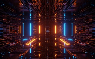 Картинка lights, abstract, neon, blue, futuristic, rendering, orange