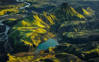 Картинка солнце, горы, озеро, Halldor Jonsson, Iceland, панорама