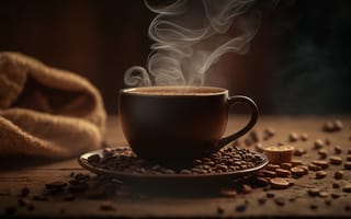 Картинка fresh, wooden, table, steams, coffee
