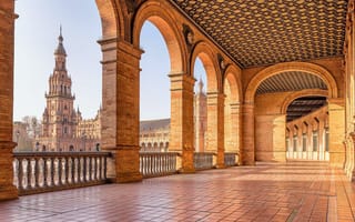 Картинка Закат, Площадь, Испания, Севилья, Spain, Seville, Square, Sunset