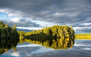 Картинка облака, деревья, отражение, озеро