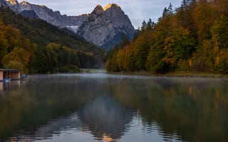 Картинка деревья, горы, Riessersee, утро, туман, озеро, Евгения Чех