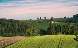 Картинка пейзаж, холмы, поля