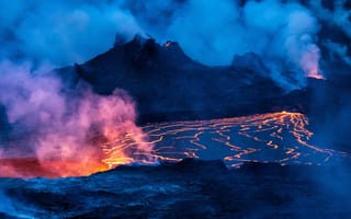 Картинка Гавайи, Hawaii, Lava Lake, Национальный парк вулканов, кратер Килауэа, Volcanoes National Park, Kilauea Crater, Лавовое озеро
