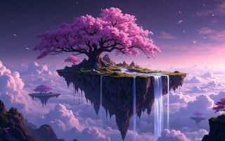 Картинка trees, blossom, islands, cherry, floating