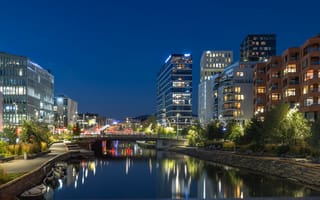 Картинка мост, река, здания, Норвегия, Осло