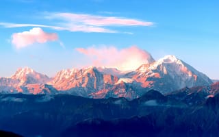 Картинка sky, landscape, peaks, Mountains, clouds, snow, nature