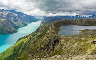 Картинка облака, горы, mountains, clouds, озеро, река, river, Норвегия