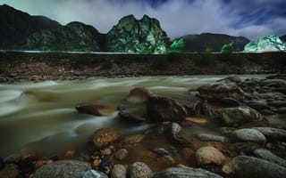 Картинка облака, горы, Гуринович Дмитрий, камни, простор, ночь, Ночной пейзаж, река