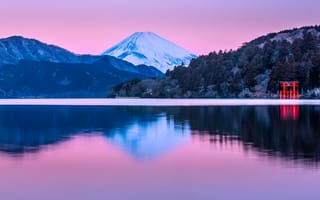 Картинка forest, Mount Fuji, landscape, sky, mountains, nature, lake, water