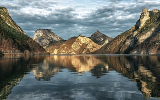 Картинка облака, горы, Шимаковский Юрий, горное озеро, отражение в воде, красота, Австрия, простор