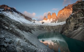 Картинка облака, горы, Башни Las Torres, снега, Ганюшкин Владимир, озеро