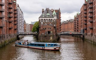 Картинка Дома, Германия, Мосты, Речные суда, Гамбург, Водный канал