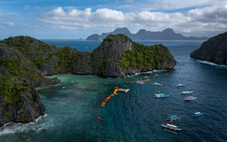 Картинка sky, sea, SAP, islands, Asia, tropic, trimaran, clouds