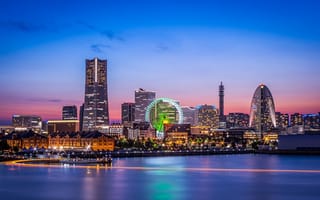 Картинка Море, Ночь, Yokohama, Минато, Mirai, Красота, Город, Небоскребы