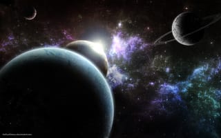 Картинка планеты, туманность, кольца, nebula, звездное скопление, спутники