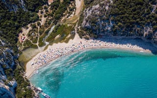 Картинка море, Италия, вид с высоты птичьего полета, Сардиния, Sardinia, Cala Luna beach, Italy, голубая вода