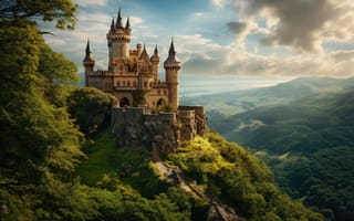 Картинка небо, скала, ancient, landscape, замок, castle
