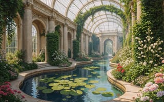Картинка пруд, замок, интерьер, оранжерея