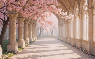 Картинка весна, сакура, цветение, pink, trees, аллея, колонны, blossom