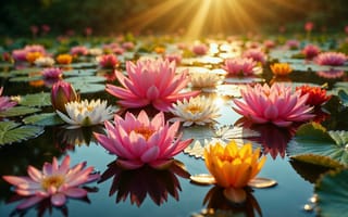Картинка цветы, colorful, flowers, лотос, summer