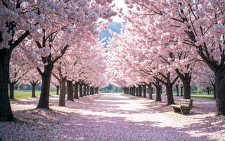 Картинка весна, сакура, аллея, pink, sakura, trees, blossom, цветение