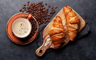 Картинка cup, coffee, croissants, круассаны, чашка кофе
