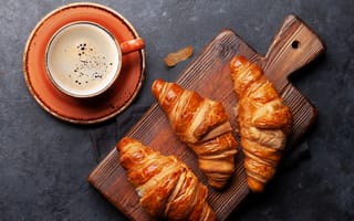 Картинка cup, coffee, croissants, чашка кофе, круассаны