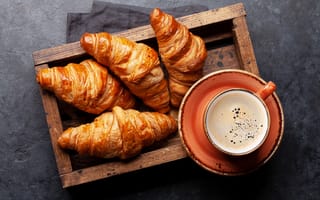 Картинка cup, coffee, чашка кофе, круассаны, croissants