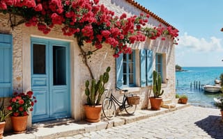 Картинка море, пляж, summer, house, лето, отдых, holidays, улица