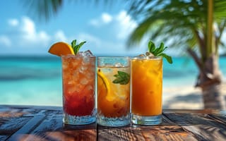 Картинка лед, море, пляж, лето, отдых, summer, коктейль, стакан