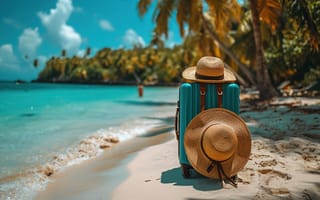 Картинка песок, море, пляж, лето, summer, holidays, отдых, чемодан