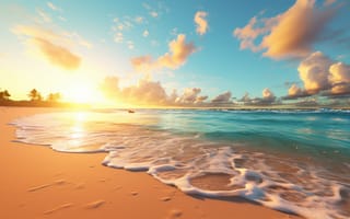 Картинка песок, море, пляж, небо, берег, summer, волны, лето