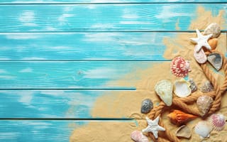Картинка песок, пляж, звезды, лето, wood, summer, ракушки, beach