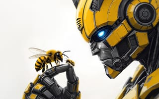 Картинка желтый, оса, белый, арт, трасформеры, Бамблби, Bumblebee
