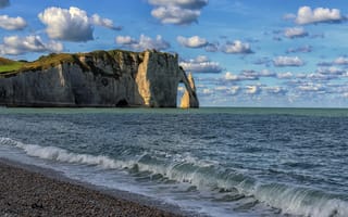 Картинка море, небо, красивый пейзаж, Нормандия, Франция, облака, Тамара